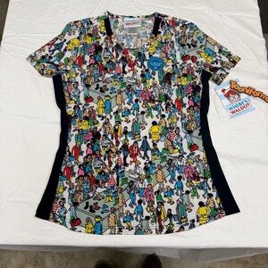 Where's Waldo Tooniforms Scrub Top Size S NWT